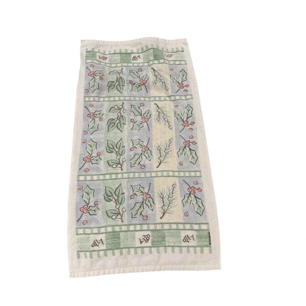 Vtg 1888 Mills Highlands Christmas Towels‎ Set Holly 5 pc Cotton Decorative USA
